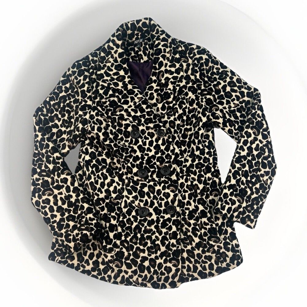 Whimsygoth Leopard‎ Print Pea Coat Apt.9 Womens Size Medium Purple Lined